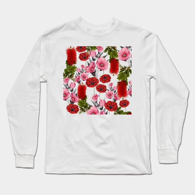 peach rose floral pattern Long Sleeve T-Shirt by iambolders